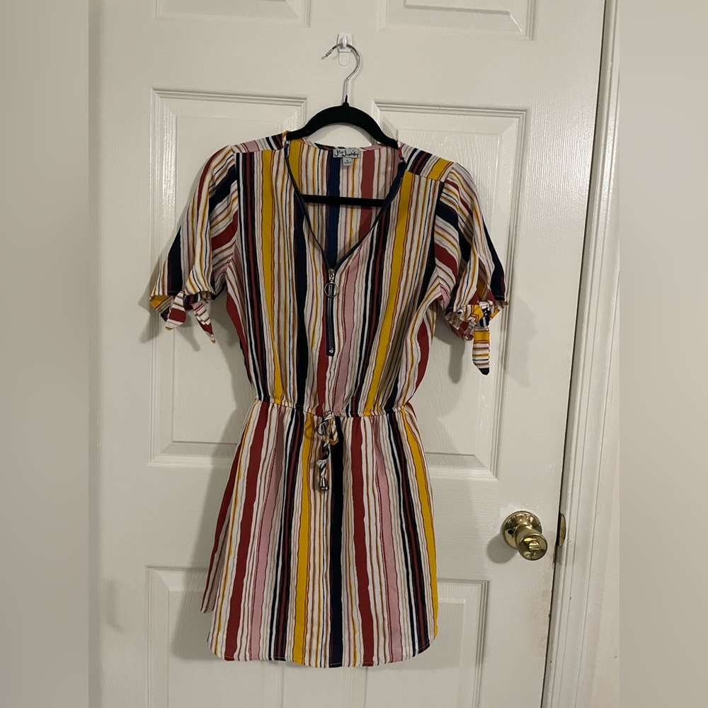 J for Justify Yellow and Blue Puff Sleeve Mini Sundress